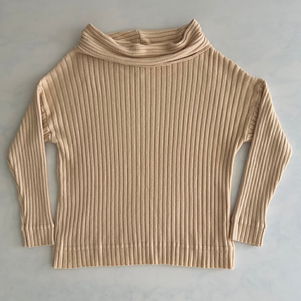 Boutique Ribbed Cream Long Sleeve Cowl/Turtleneck Sweater